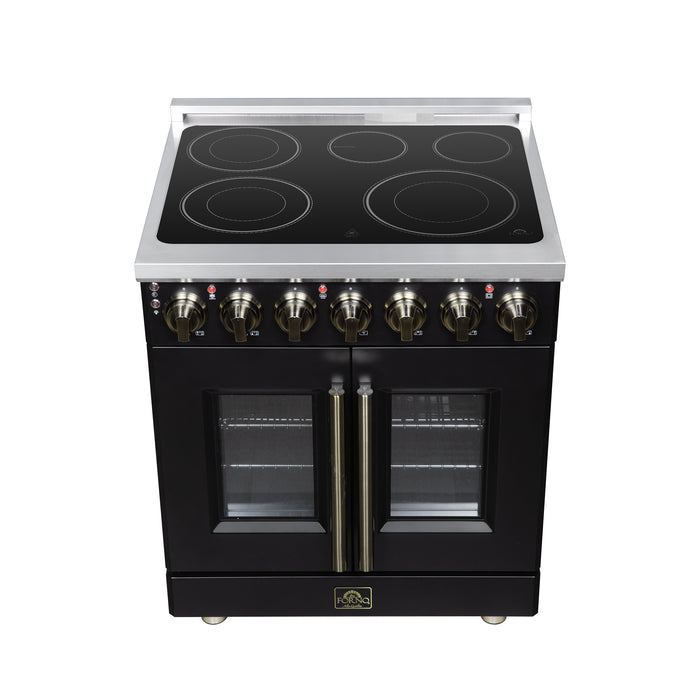 Massimo 30 Inch French Door Electric range, 5 radiant burners, 4.32 cf. True Convection oven, Air fryer kit, Black