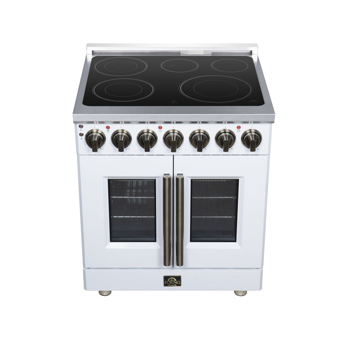 Massimo 30 Inch French Door Electric range, 5 radiant burners, 4.32 cf. True Convection oven, Air fryer kit, White