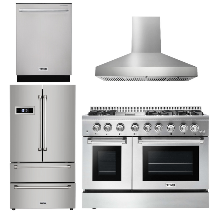 Thor Kitchen Package - 48" Propane Gas Burner, Electric Oven Range, Range Hood, Refrigerator, Dishwasher, AP-HRD4803ULP-W-2