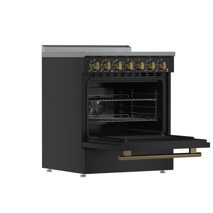 Forno Paolo 30-Inch Freestanding Electric Range, Black, 4.38 cu.ft, True Convection Oven, Energy Efficient