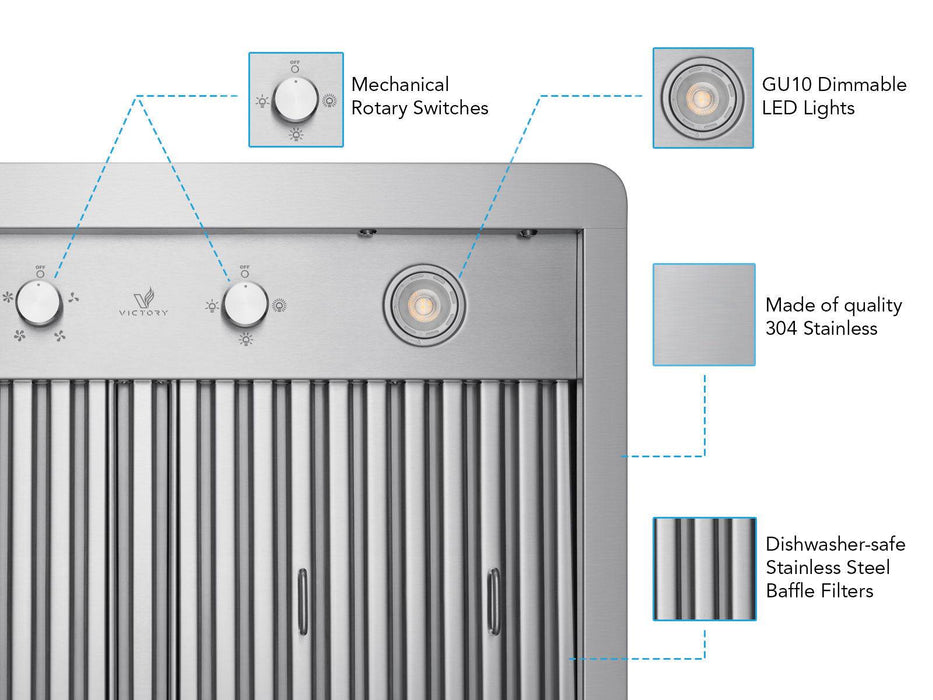 42 Inch 900 CFM Under Cabinet Range Hood - VICTORY Verona