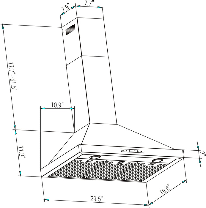 Empava 30 in. 380 CFM Wall Mount Range Hood