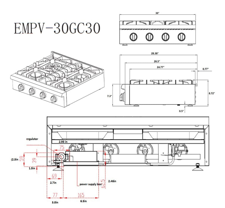 Empava Pro-style 30 in. Slide-in Gas Cooktop