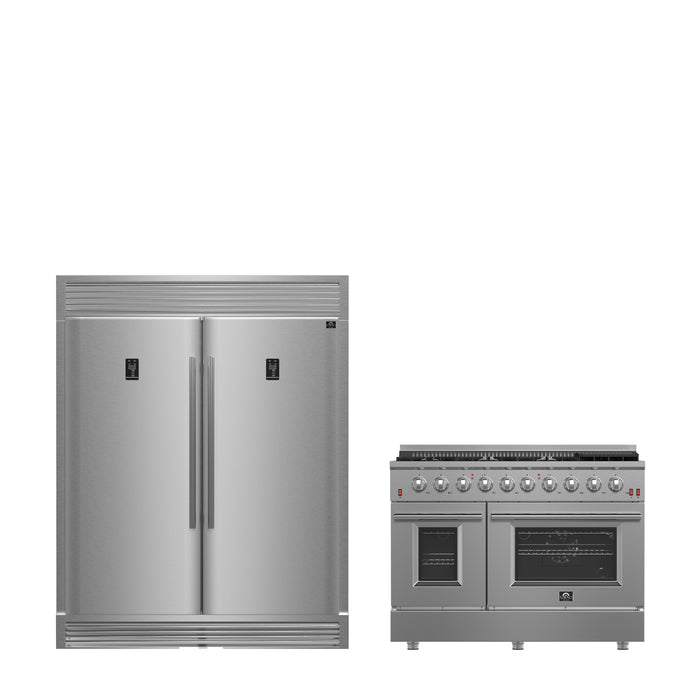 FORNO Premium 2-Piece Kitchen Bundle - Galiano 48" Gas Range, 60" Side-by-Side Refrigerator