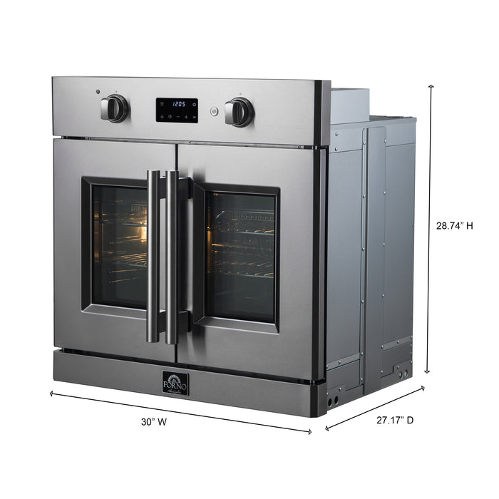 Forno Asti 30-Inch Electric French Door Wall Oven, Stainless Steel, 3.68 cu.ft Capacity, Sous Vide, True European Convection, Air Fry, Steam Cleaning, Multiple Baking Modes.