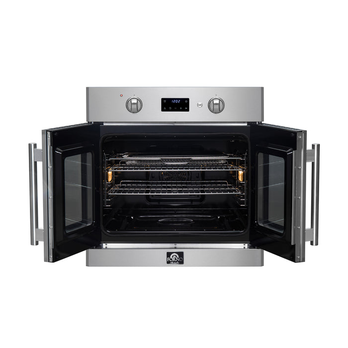 Forno Asti 30-Inch Electric French Door Wall Oven, Stainless Steel, 3.68 cu.ft Capacity, Sous Vide, True European Convection, Air Fry, Steam Cleaning, Multiple Baking Modes.