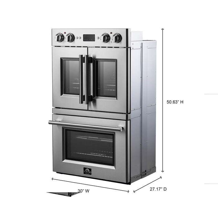 Forno Gallico 30-Inch Electric French Door Double Oven, Stainless Steel, Convection Cooking, Touch Control Panel, Self-Cleaning Function