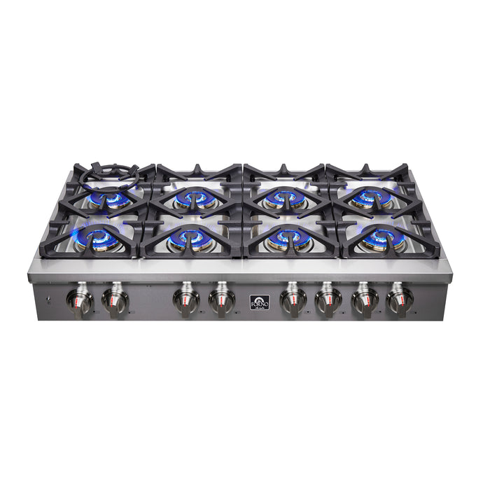 Forno Spezia Alta Qualita 48-Inch Pro-Style Gas Rangetop, Stainless Steel, 8 Sealed Burners, Continuous Cast Iron Grates, High Heat Output