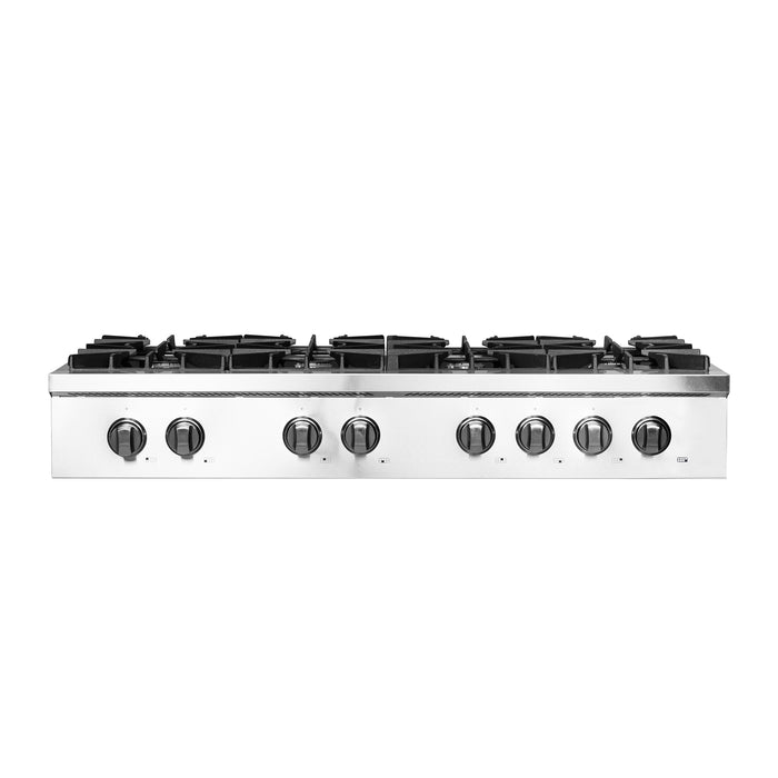 Forno Cossato Alta Qualita 48-Inch Pro-Style Gas Rangetop, Stainless Steel, 6 Sealed Burners, 83,000 BTU Total Output, Continuous Cast Iron Grates