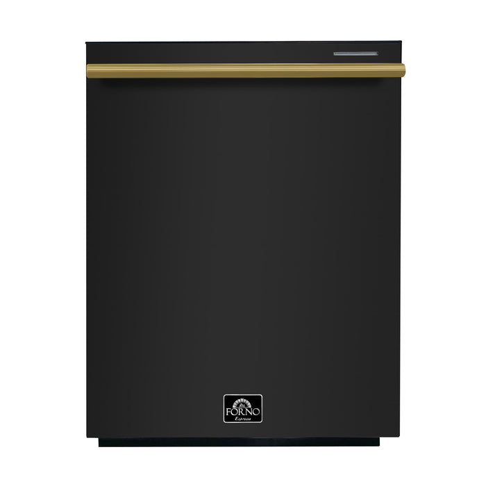 FORNO Premium 3-Piece Kitchen Bundle - Leonardo Espresso 30" Black Range, 31" Black Bottom Freezer Refrigerator, 24" Black Built-In Dishwasher