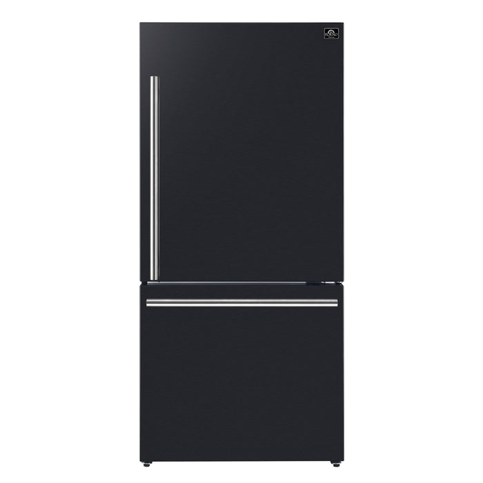 Forno Milano Espresso 31-Inch Bottom Freezer Refrigerator, Black, 17.2 cu.ft Capacity, Energy Efficient