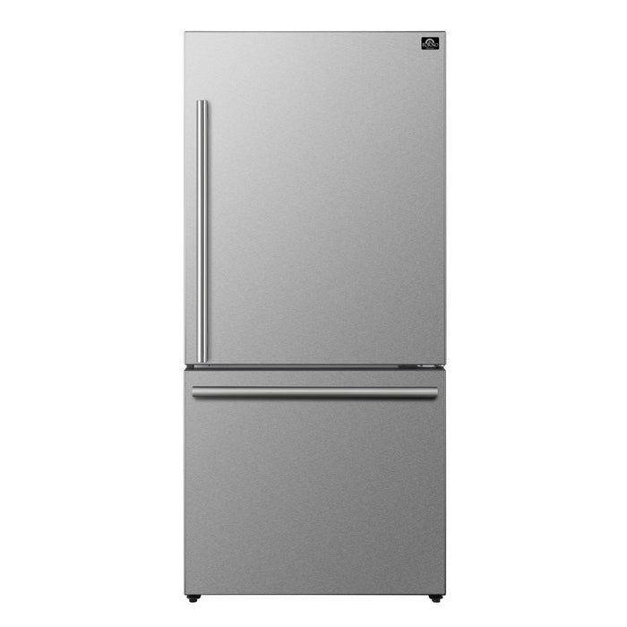 FORNO Premium 2-Piece Kitchen Bundle - Leonardo Espresso 30" Stainless Steel Range, 31" Stainless Steel Bottom Freezer Refrigerator