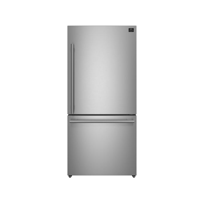 Forno Milano Espresso 31-Inch Bottom Freezer Refrigerator, Stainless Steel, 17.2 cu.ft Capacity, Right Swing Door, Energy Efficient