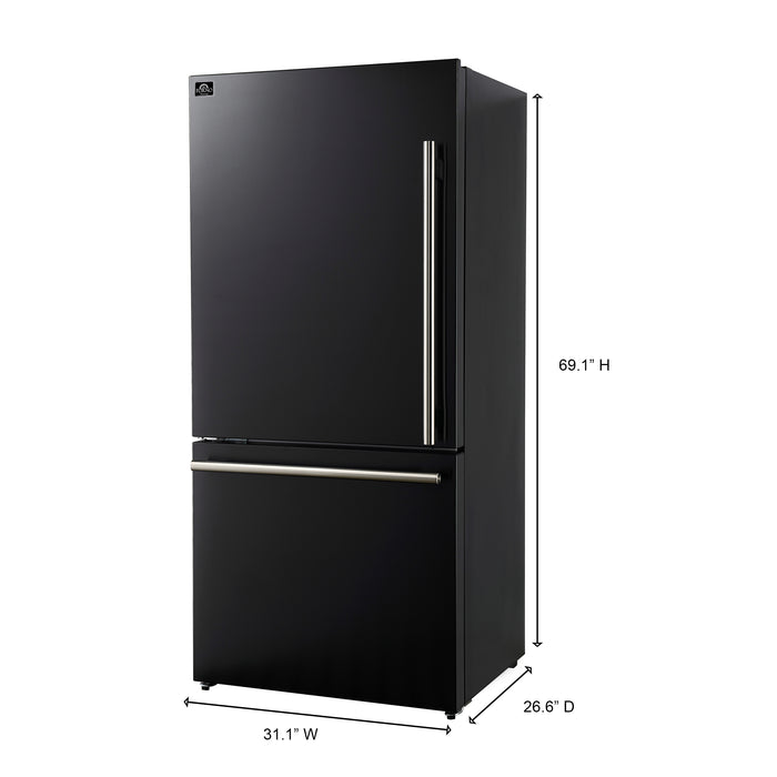 Forno Milano Espresso 31-Inch Black French Door Refrigerator, Bottom Freezer, 17.2 Cu. Ft., Energy-Efficient, No Frost, Built-In Ice Maker