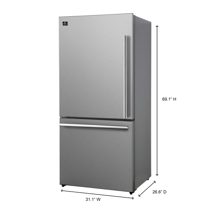 Forno Milano Espresso 31-Inch Stainless-Steel French Door Refrigerator, Bottom Freezer, 17.2 Cu. Ft., Energy-Efficient, No Frost, Built-In Ice Maker