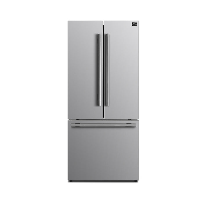 Forno Gallipoli 30-Inch French Door Refrigerator with Bottom Freezer, 17.5 cu.ft Capacity, Stainless Steel, No Frost Technology, Built-In Ice Maker, Energy Efficient