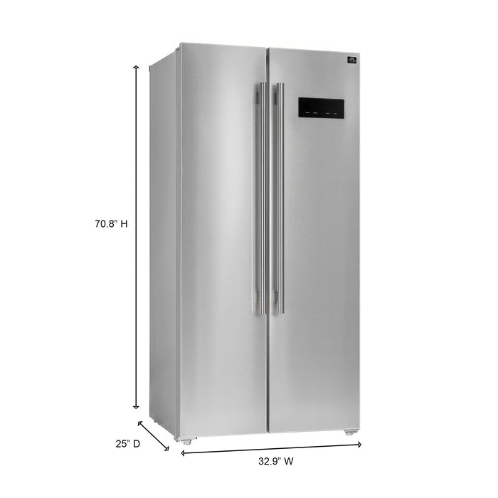 Forno Salerno 33-Inch Side-by-Side Stainless Steel Refrigerator, 15.6 cu.ft, ENERGY STAR Certified