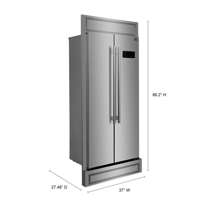 Forno Salerno 37-Inch Built-In Stainless Steel Refrigerator, 15.6 cu.ft, Modern Decorative Grill, ENERGY STAR Certified