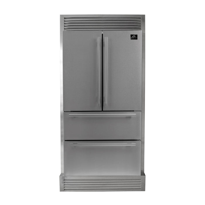 FORNO Premium 2-Piece Kitchen Bundle - Galiano 48" Stainless Steel Range, Forno Moena 36" French Door 19.2 cu. ft Stainless Steel Refrigerator, with Decorative Grill - 40" Wide - FBDL-019-03CAUS