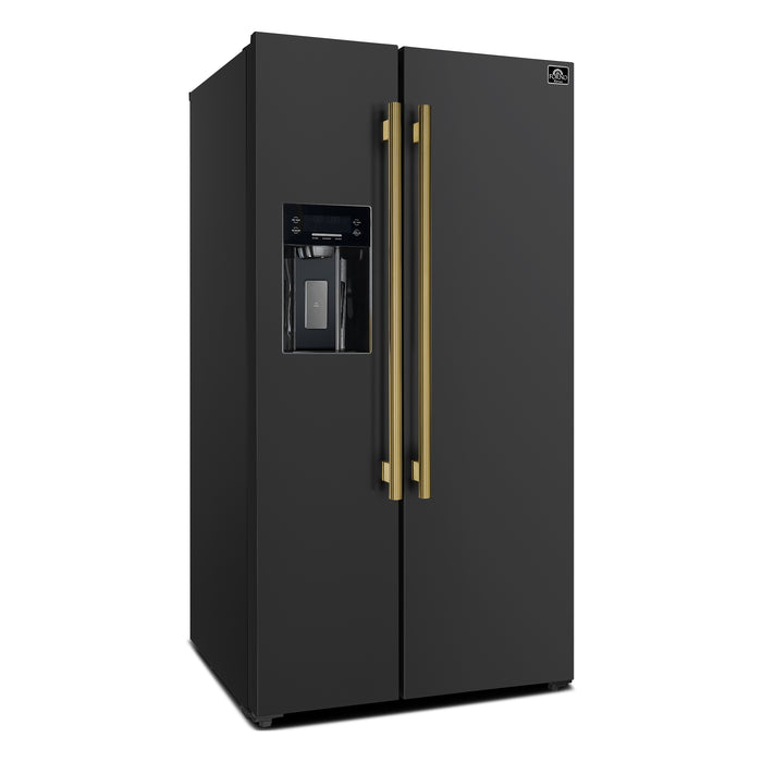 Forno Salerno Espresso 36-Inch Black Side-by-Side Refrigerator, 20 Cu. Ft., Frost-Free, Ice & Water Dispenser, ENERGY STAR Certified