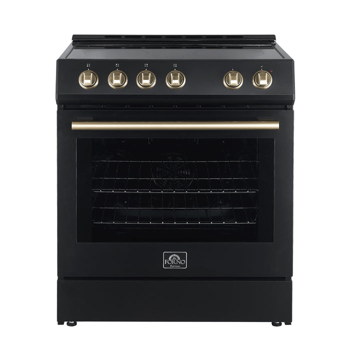 FORNO Premium 2-Piece Kitchen Bundle - Leonardo Espresso 30" Black Range, 30" Black Range Hood