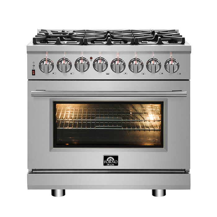 Forno Massimo 36-Inch Freestanding Dual Fuel Range, 6 Burners, Double Convection Ovens