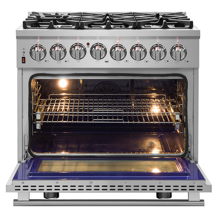 Forno Massimo 36-Inch Freestanding Dual Fuel Range, 6 Burners, Double Convection Ovens