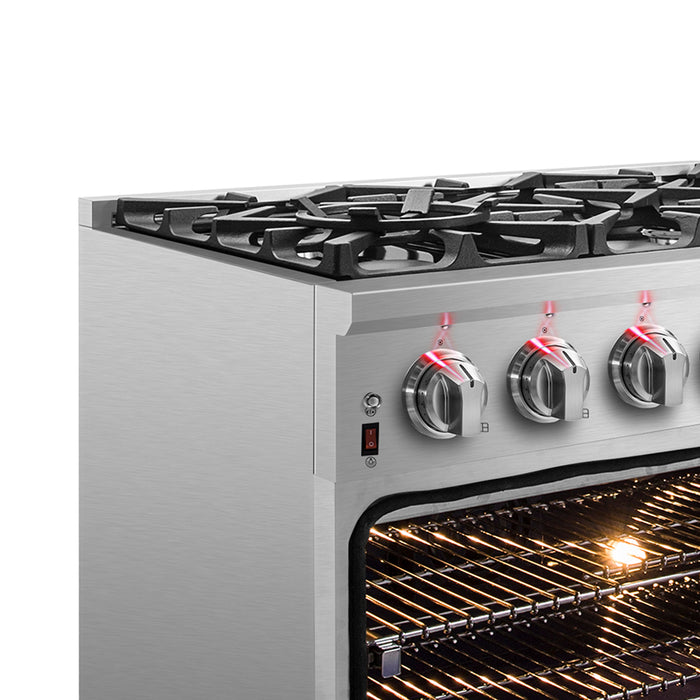 Forno Massimo 36-Inch Freestanding Dual Fuel Range, 6 Burners, Double Convection Ovens