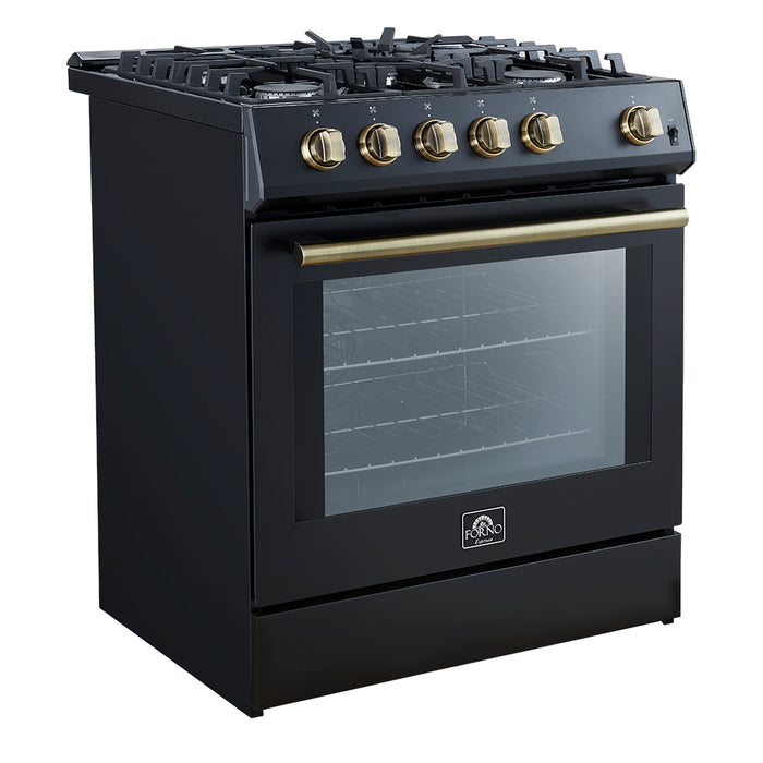 Forno Leonardo Espresso 30-Inch Black Gas Range, 5 Burners, 39,500 BTU, 5 cu.ft Convection Oven