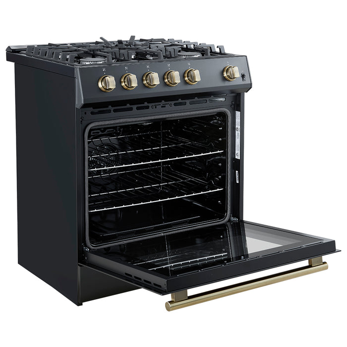 Forno Leonardo Espresso 30-Inch Black Gas Range, 5 Burners, 39,500 BTU, 5 cu.ft Convection Oven