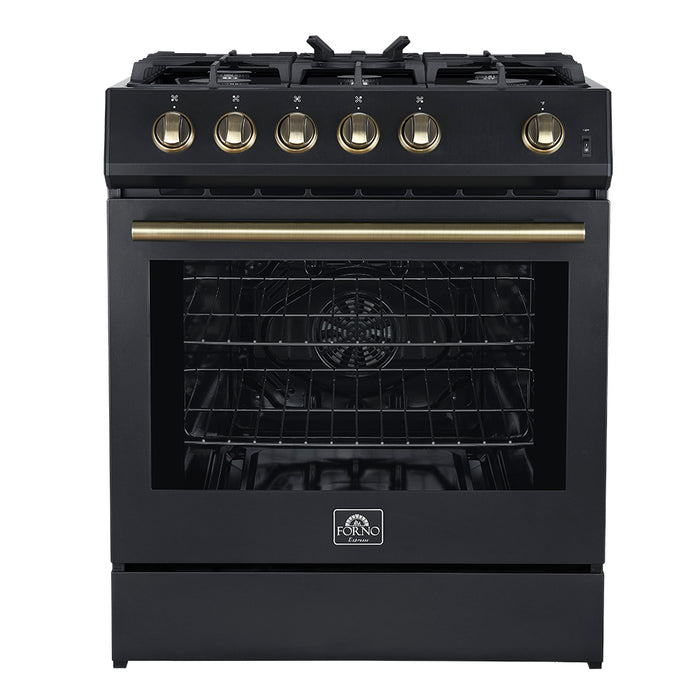 Forno Leonardo Espresso 30-Inch Black Gas Range, 5 Burners, 39,500 BTU, 5 cu.ft Convection Oven