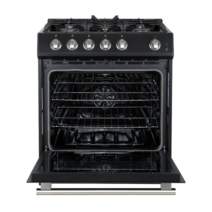 Forno Leonardo Espresso 30-Inch Black Gas Range, 5 Burners, 39,500 BTU, 5 cu.ft Convection Oven