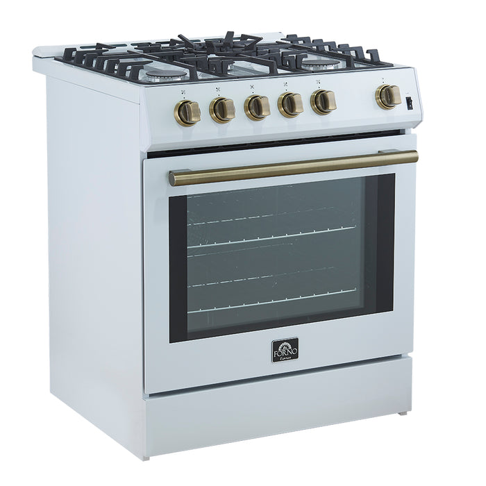 Forno Leonardo Espresso 30-Inch White Gas Range, 5 Burners, 39,500 BTU, 5 cu.ft Convection Oven