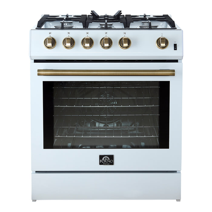 Forno Leonardo Espresso 30-Inch White Gas Range, 5 Burners, 39,500 BTU, 5 cu.ft Convection Oven