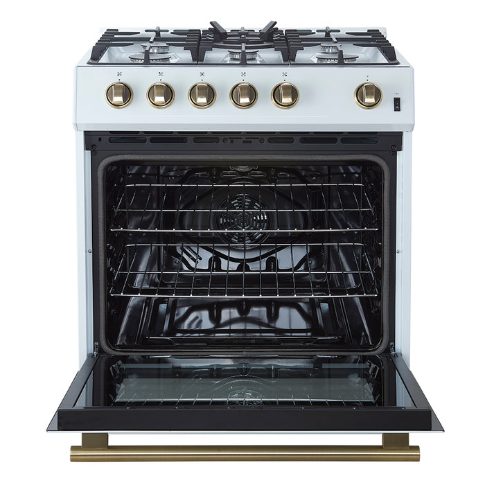 Forno Leonardo Espresso 30-Inch White Gas Range, 5 Burners, 39,500 BTU, 5 cu.ft Convection Oven