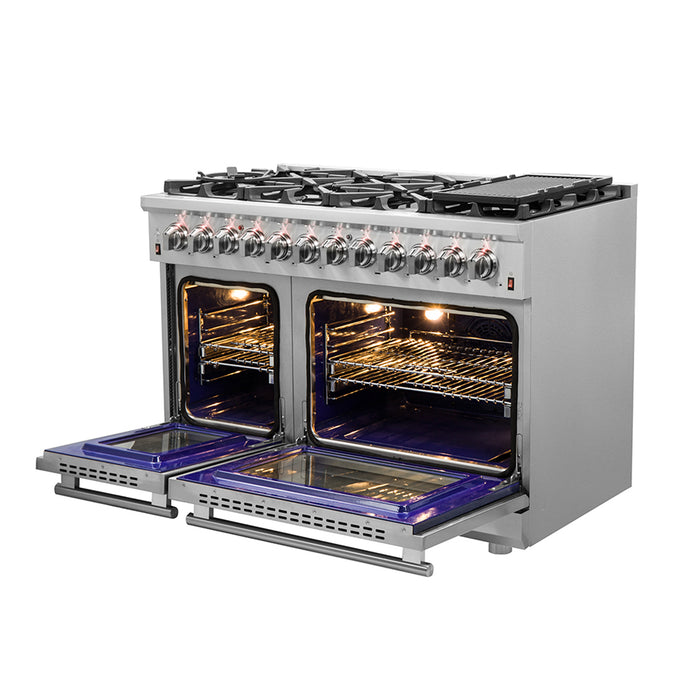 Forno Massimo 48-Inch Freestanding Dual Fuel Range, 8 Burners, Double Convection Ovens