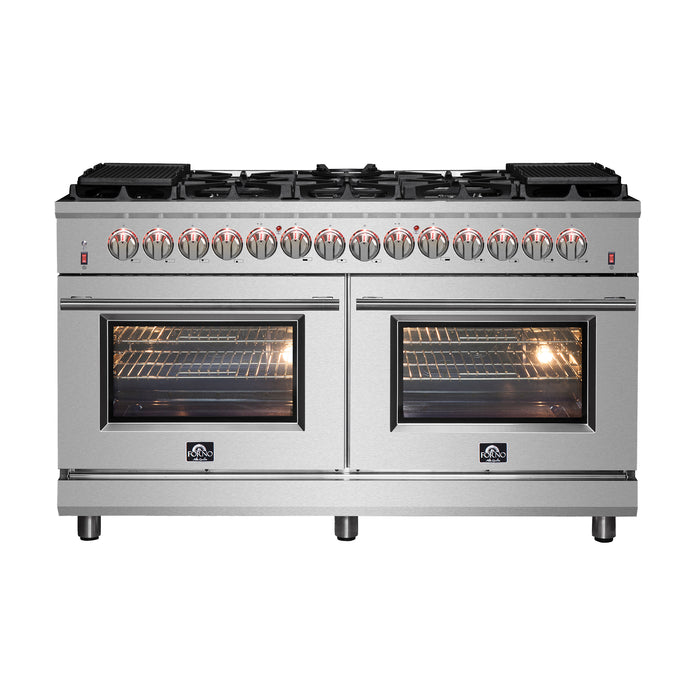 Forno Massimo 60-Inch Freestanding Dual Fuel Range, 10 Burners, Double Convection Ovens