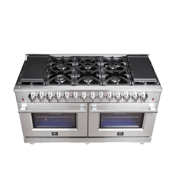 Forno Massimo 60-Inch Freestanding Dual Fuel Range, 10 Burners, Double Convection Ovens