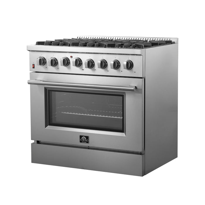 FORNO Premium 3-Piece Kitchen Bundle - Galiano 36" Dual Fuel Range, 36" Built-In Refrigerator, 24" Built-In Dishwasher