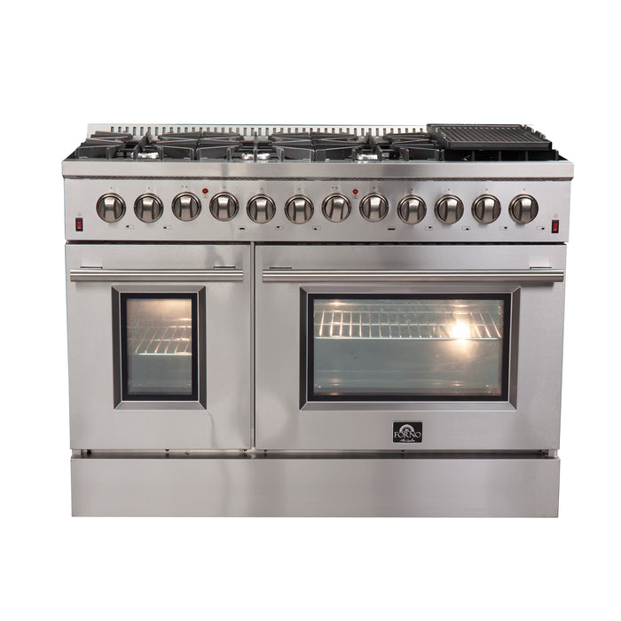 FORNO Premium 2-Piece Kitchen Bundle - Galiano 48" Dual Fuel Stainless Steel Range, Rizzuto 60" W. Dual Combo Convertible Refrigerator.