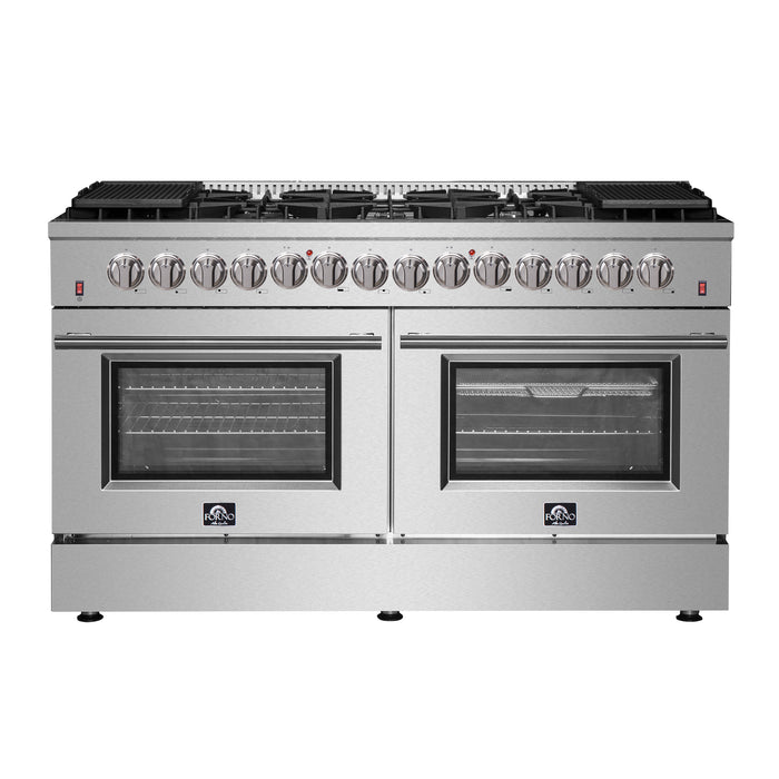 Forno Galiano 60-Inch Freestanding Dual Fuel Range, 10 Burners, Double Convection Ovens