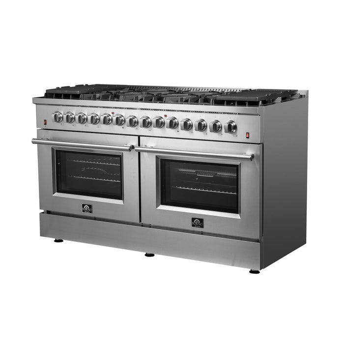 Forno Galiano 60-Inch Freestanding Dual Fuel Range, 10 Burners, Double Convection Ovens