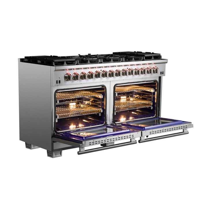 Forno Capriasca 60-Inch Freestanding Dual Fuel Range, 10 Burners, True Convection Oven