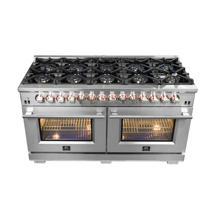 Forno Capriasca 60-Inch Freestanding Dual Fuel Range, 10 Burners, True Convection Oven