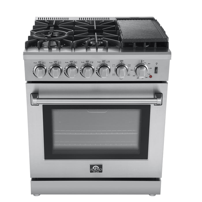 Forno Lazio 30-Inch Freestanding Dual Fuel Range, 4 Burners, True Convection Oven