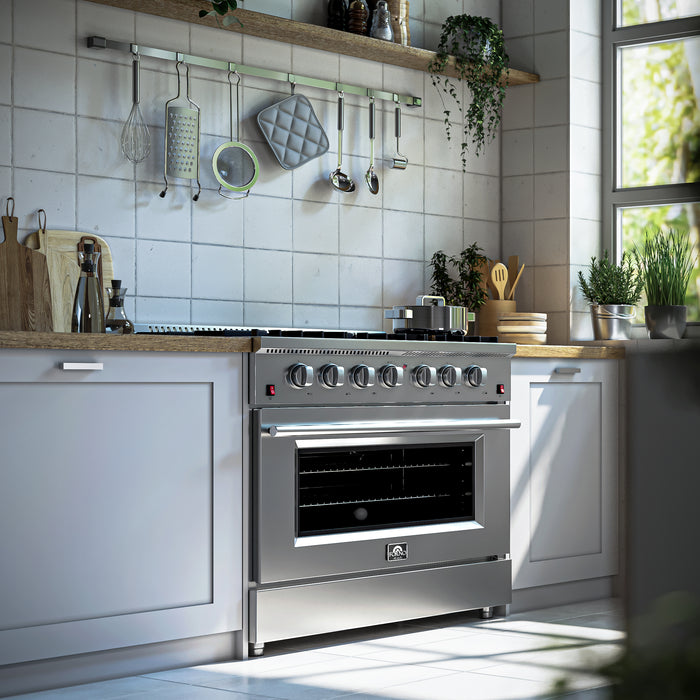 Forno Galiano 36-Inch Freestanding Gas Range, Stainless Steel, 6 Burners, Energy Efficient