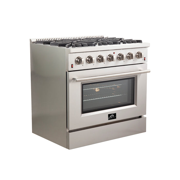 Forno Galiano 36-Inch Freestanding Gas Range, Stainless Steel, 6 Burners, Energy Efficient