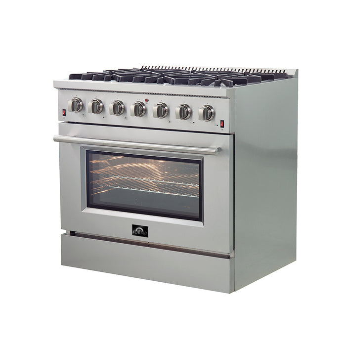 Forno Galiano 36-Inch Freestanding Gas Range, Stainless Steel, 6 Burners, Energy Efficient