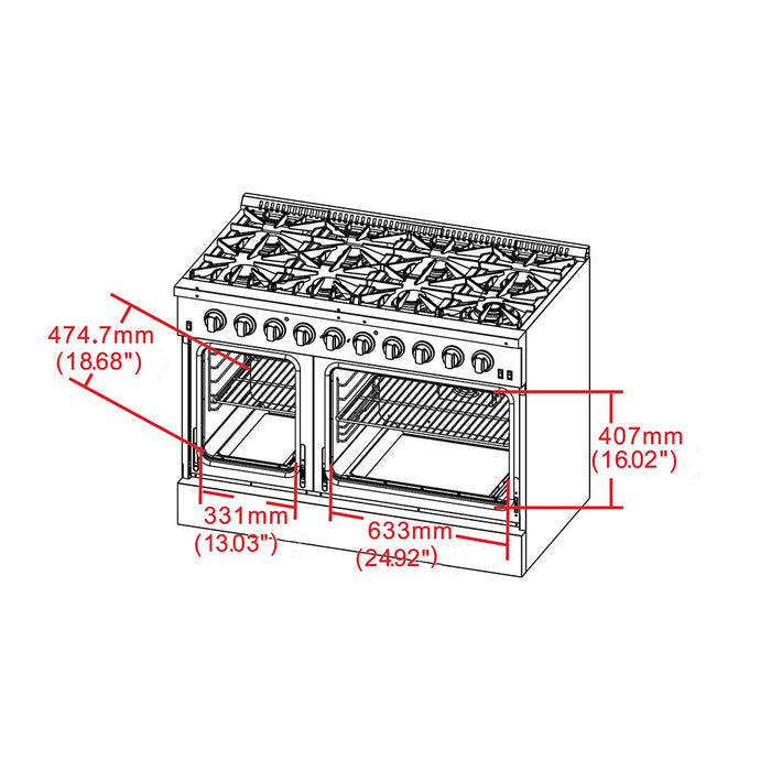 Forno Galiano 48-Inch Freestanding Gas Range, Stainless Steel, 8 Burners, 107,000 BTU, Griddle, Double Ovens, Energy Efficient