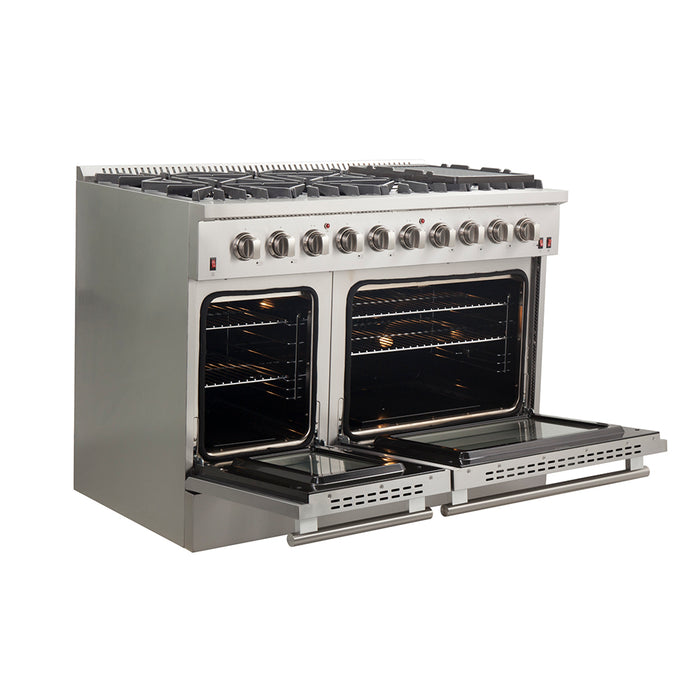 Forno Galiano 48-Inch Freestanding Gas Range, Stainless Steel, 8 Burners, 107,000 BTU, Griddle, Double Ovens, Energy Efficient